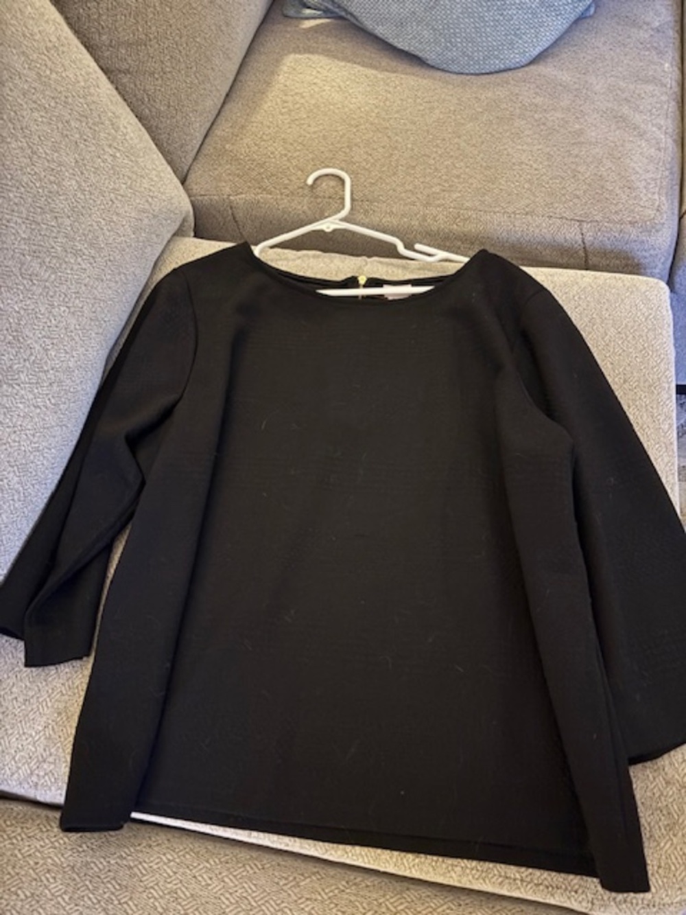 Chico's Black 3/4 Sleeve Top Square Neck Back Zip - L (Chico's 2) - Picture 3 of 3